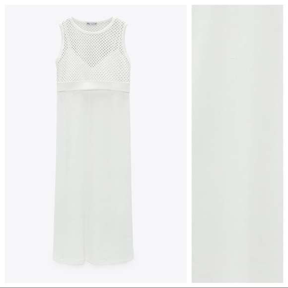 NWT. Zara White Contrast Midi V-neck Dress. Size S. - Picture 5 of 10
